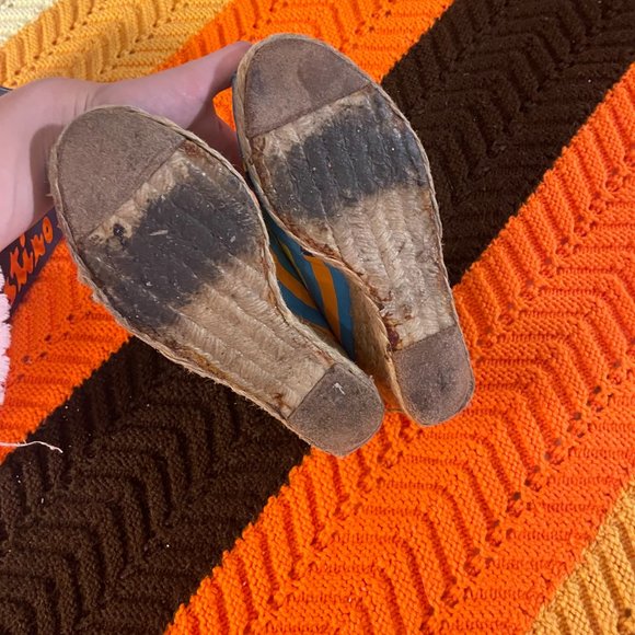 1970s style Y2K ralph lauren striped peep toe wedges! - Picture 6 of 14